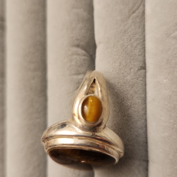 925 STERLING SILVER TIGER'S EYE CABOCHON RING. - Picture 2 of 4